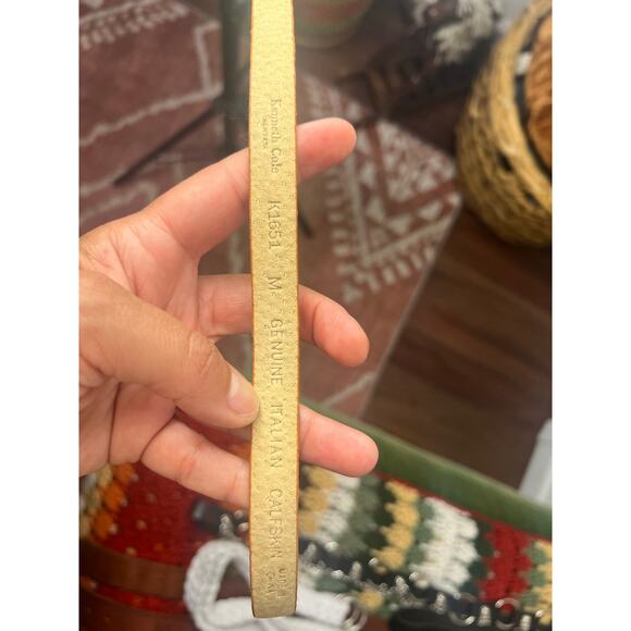 Women’s Kenneth Cole Croc Embossed Thin Leather Belt Medium Tan - Picture 8 of 8